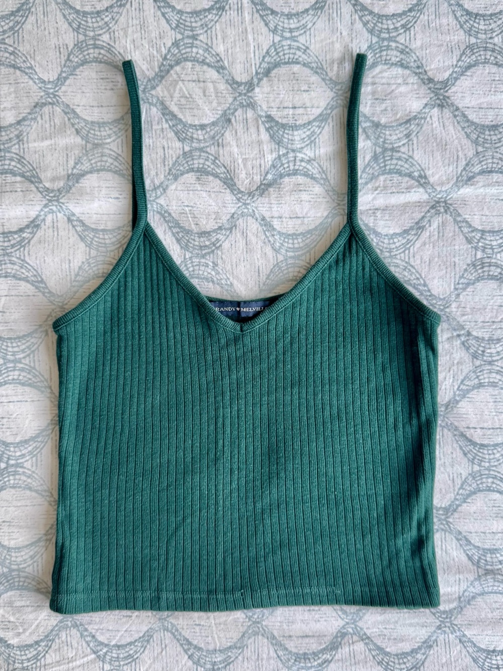 Brandy Melville Teal Ribbed V-Neck Spaghetti Strap Crop Top